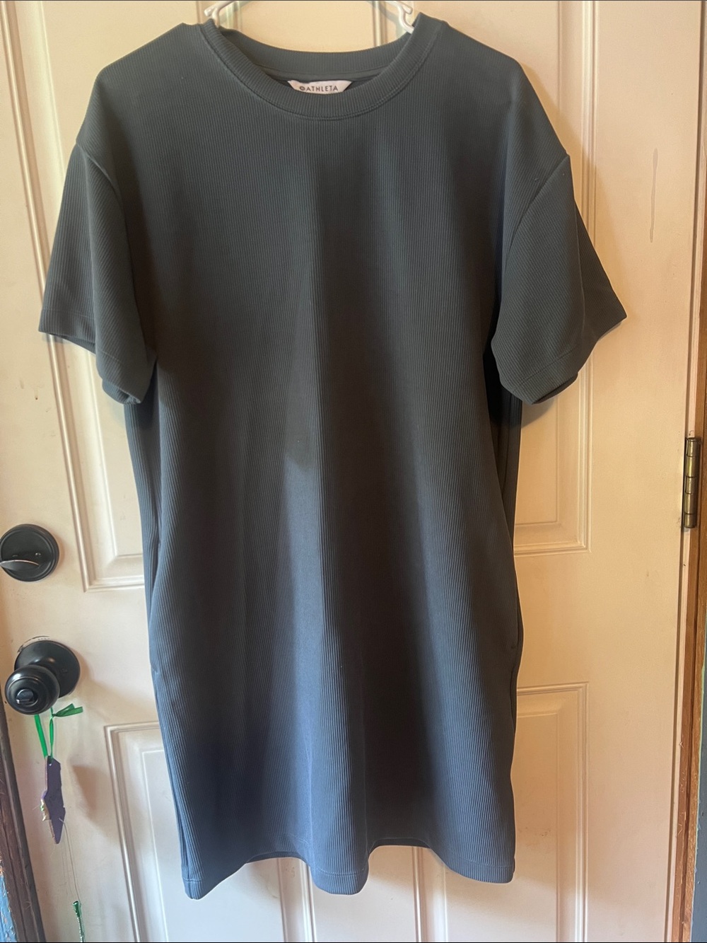 Athleta Slate Ribbed Short-Sleeve Crew Tee Dress - Slate